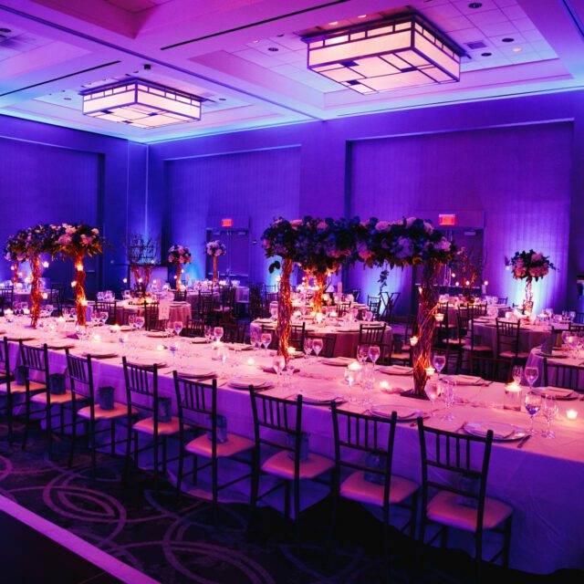 decorated banquet hall with flowers